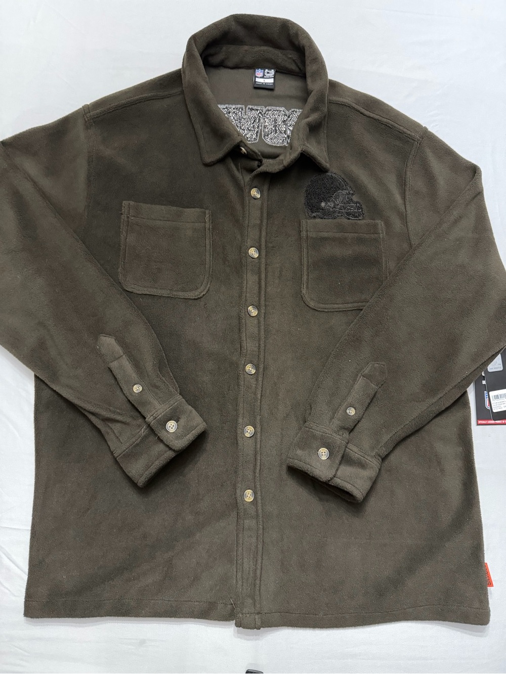 Men's Ultra Game Cleveland Browns L/S Button Shirt Large Brown w/Raised Logo